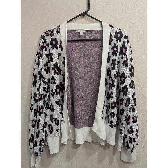 Open front cardigan w/black & pink leopard/floral print by est 1946 size XL - Picture 1 of 7